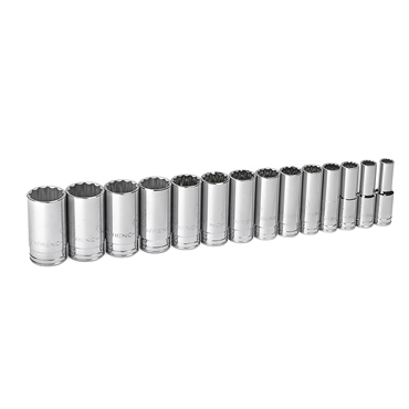 14 Piece 12 Point Full Polish Chrome Socket Set