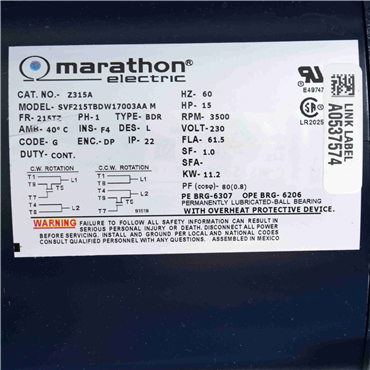 10 Hp 60 Hz 3600 rpm Totally Enclosed Non Ventilated Single Phase Crop Dryer Motor