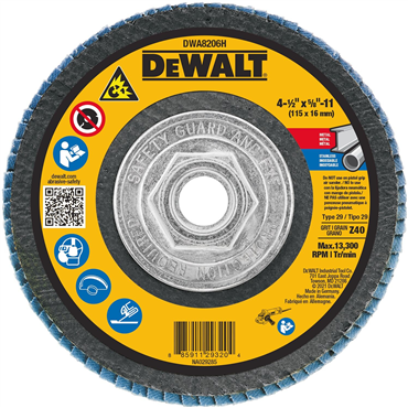 Dewalt DWA8208H 80 Grit T29 Zirconia 4 1/2 in X 5/8-11 Flap Disc