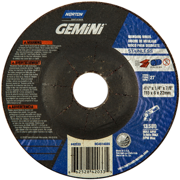 Gemini INOX/SS A Type 27 Grinding Wheel