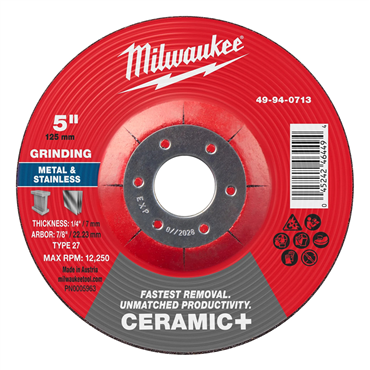 5 in x 1/4 in x 7/8 in Ceramic Plus Metal Grinding Wheel - Type 27