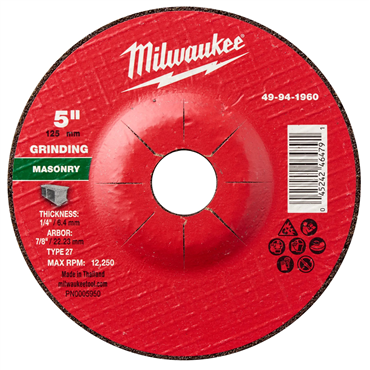 5 in x 1/4 in x 7/8 in Masonry Grinding Wheel - Type 27